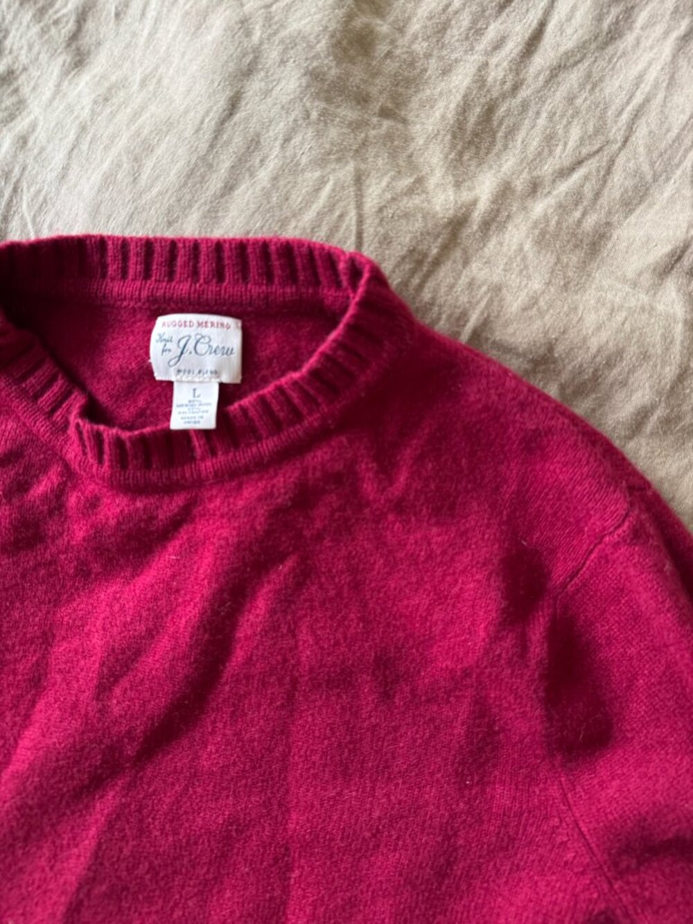 J. Crew Rugged Merino Wool Blend Raspberry Sweater Size Large - Picture 4 of 5